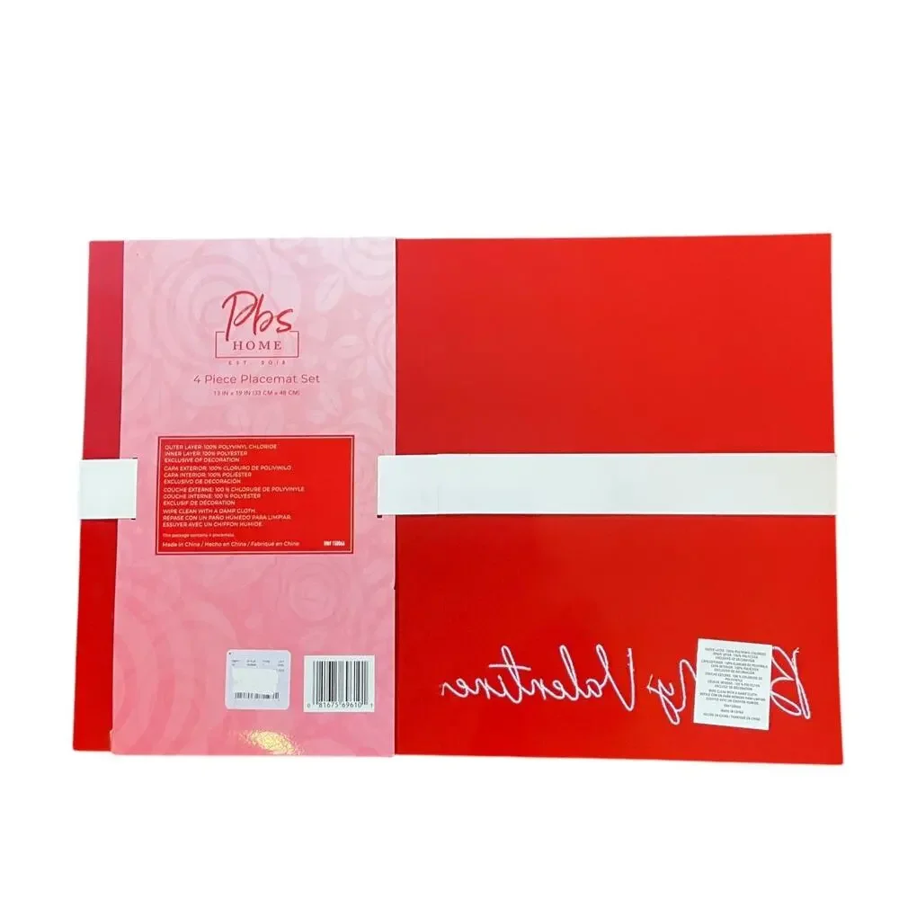 Faux Leather Valentines Day Placemats Red & White Embroidered 13x19 Set of 4 New